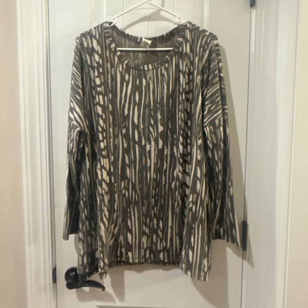 Sew In Love Womens Large Olive Green Abstract Stripe Long Sleeve Tunic Top